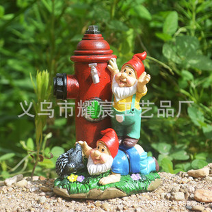 创意消防栓花园雕像老人庭院草坪树脂工艺品小矮人装饰侏儒