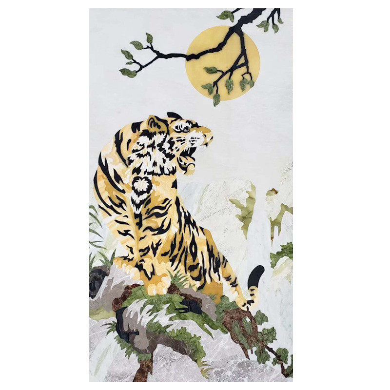 欧式现代别墅家居壁画天然石材水刀拼花石画画玄关餐厅客厅背景墙