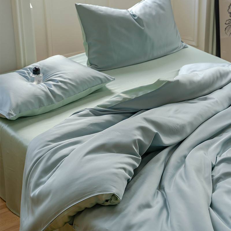 简约床单被套60支天丝四件套夏季裸睡双面冰丝纯色床上用品