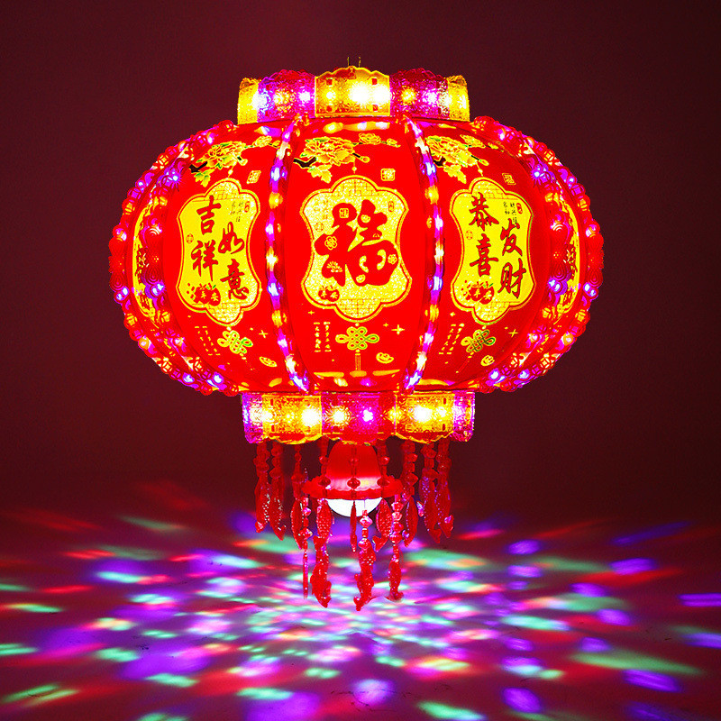 新年灯笼led七彩旋转走马灯笼新款阳台大门户外春节结婚乔迁灯笼