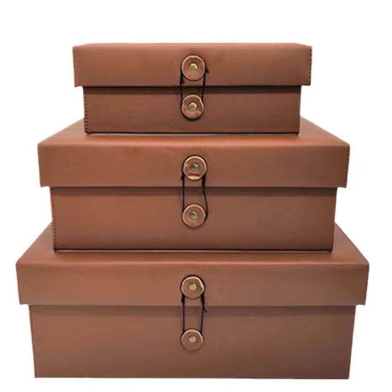 轻奢样板房间收纳盒皮质软装衣帽间整理储物箱衣柜高档饰盒摆件