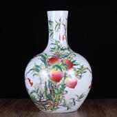 景德镇仿古陶瓷手工粉彩寿桃大号天球花瓶工艺品收藏客厅摆件批发