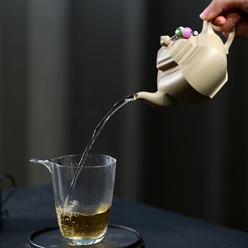 原矿宜兴本山绿泥紫砂壶大容量家用全手工六方笑樱泡茶壶支持茶具