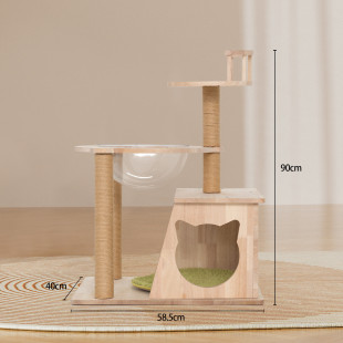 猫爬架实木橡胶木猫窝三层太空舱立式半球透明猫别墅猫抓柱定制