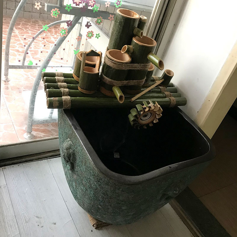 复古粗陶瓷缸鱼缸方睡莲盆荷花缸碗莲缸乌龟水缸客厅花园流水摆件