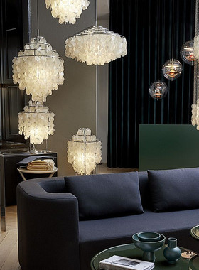 热销法式贝壳卧室意大利verpan设计师餐厅高级感吊灯复古奶油客厅