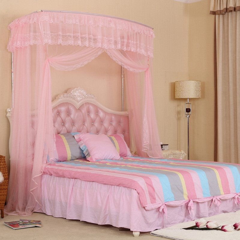 蚊帐家用宫廷风婚礼涤纶三开支架不锈钢伸缩门u型公主床幔批发