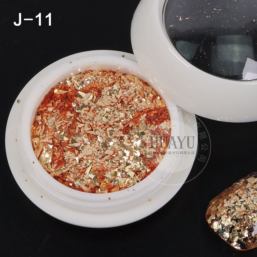 耐溶剂细用金色碎片超薄幻彩镭射玻璃纸彩妆2*2不规则甲油胶闪粉