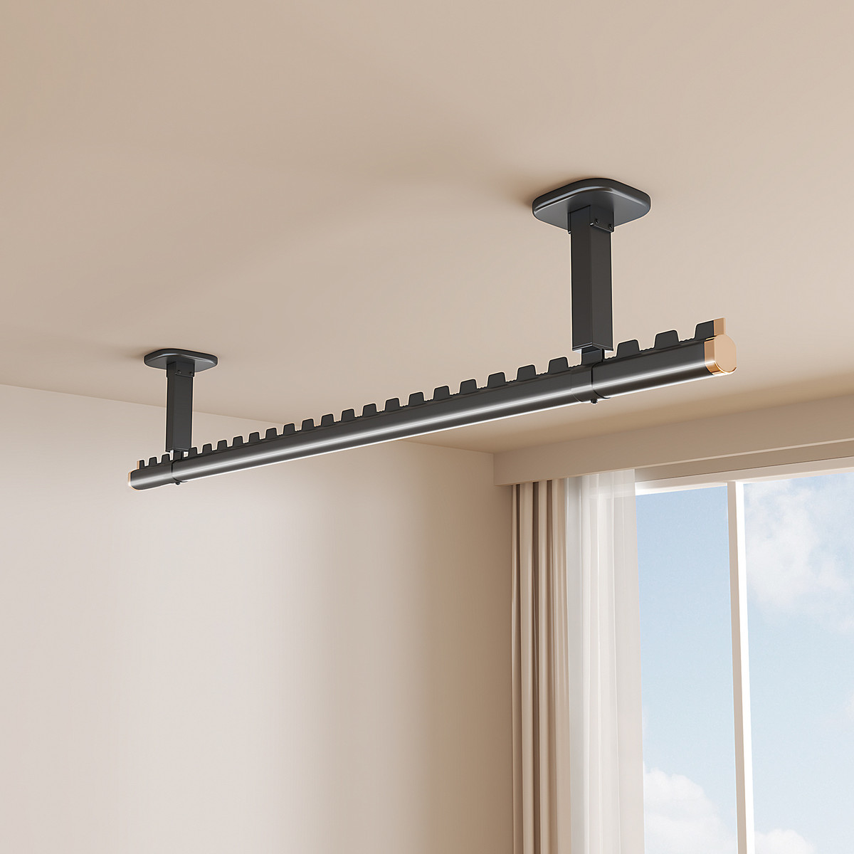 顶装晾衣杆阳台固定式家用打孔晒衣杆晾衣架一根单杆子挂衣凉衣zb