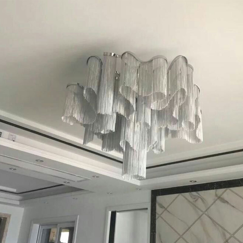 后现代奢华流苏铝链条吸顶灯客厅餐厅工程酒店别墅会所吸顶灯