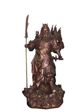 杨铜记铜关公关公关羽神像大中小铜九龙摆件五旗关公