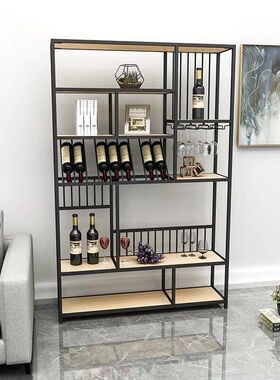 现代简约落地轻奢酒架实木铁艺酒柜红酒架家用靠墙酒架餐厅置物架