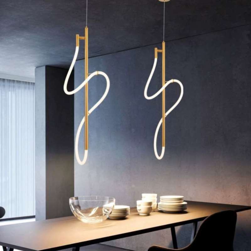 定制简约现代极简音符吧台餐厅客厅创意个性软装网红线条长条吊灯