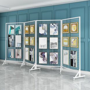 铁艺置物架网格网片幼儿园画展作品落地展示架可移动展览户外折叠