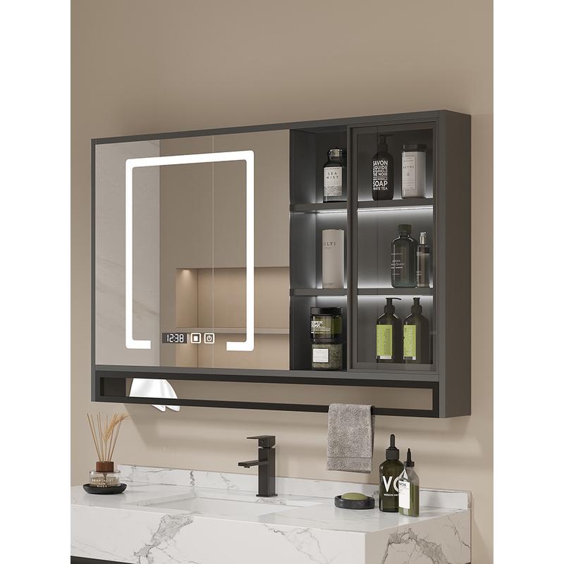 热销智能浴室镜柜实木挂墙式镜箱单独卫生间收纳浴室镜子层板玻璃