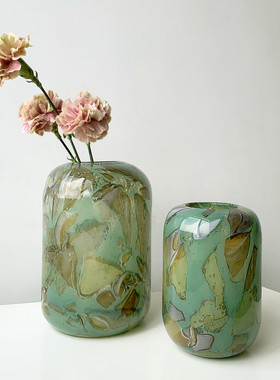 热销复古岩石纹理琉璃花瓶创意器圆形插花艺术电视柜摆件