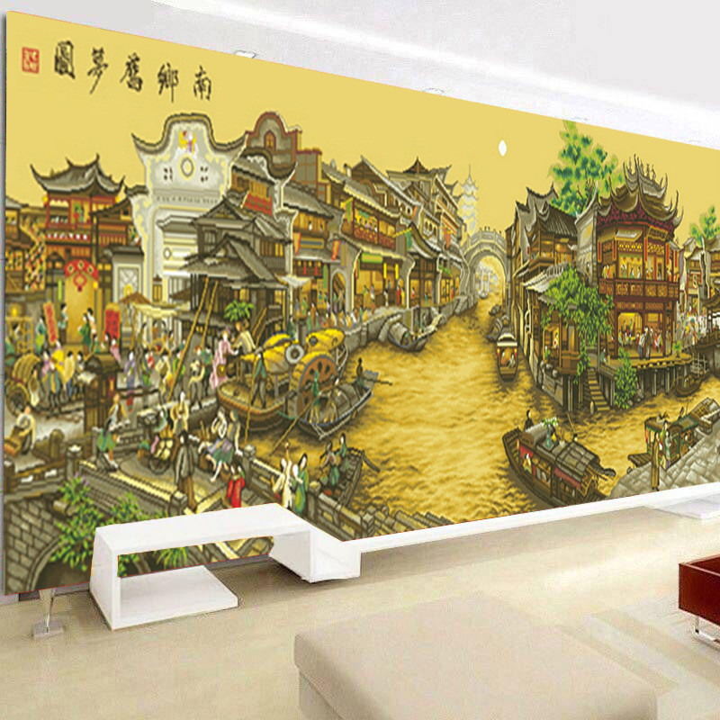 南乡旧梦图十字绣新款客厅风景山水画十字绣南乡旧梦满绣全古绢布