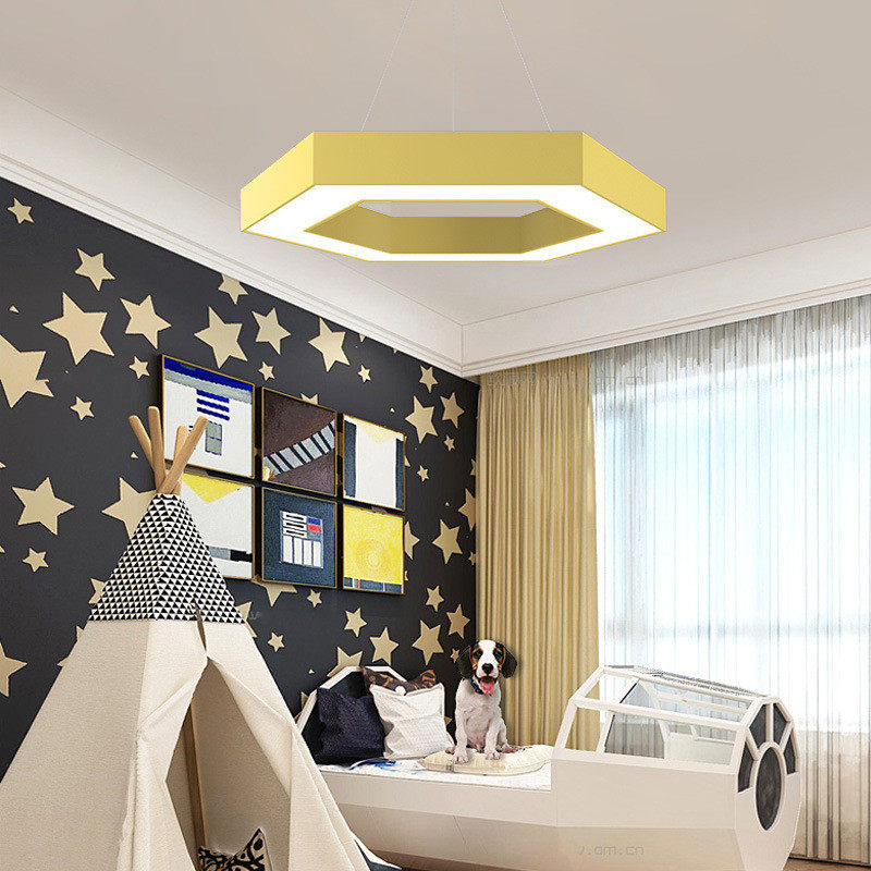 办公室吊灯现代简约幼儿园护眼吊灯培训室创意六边型彩色办公灯,家装灯饰光源,餐厅吊灯,淘宝优惠券,粉丝福利购,淘宝优惠卷