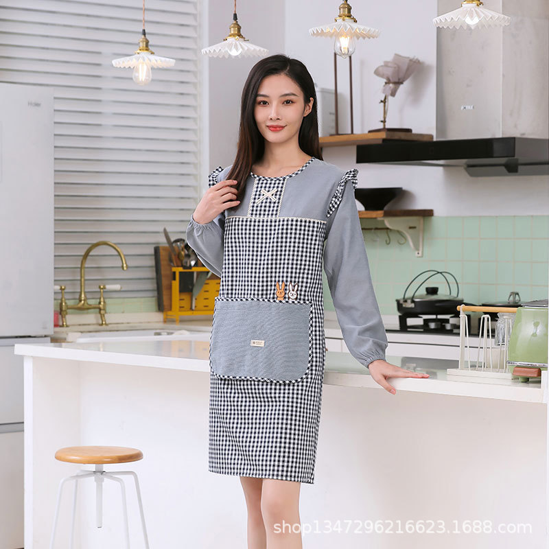 围裙成人女厨房家用防油围腰韩版时尚长袖罩衣做饭反穿衣围裙