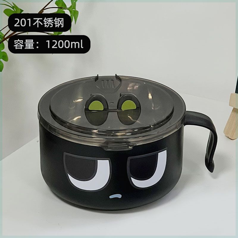 ip9d罗小黑不锈钢泡面碗带盖碗宿舍用套饭碗方便面碗饭盒碗筷学生