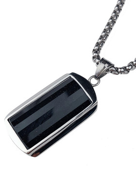 适用潮流蓝砂石项链男士嘻哈个性时尚钛钢吊坠百搭学生饰品毛衣链