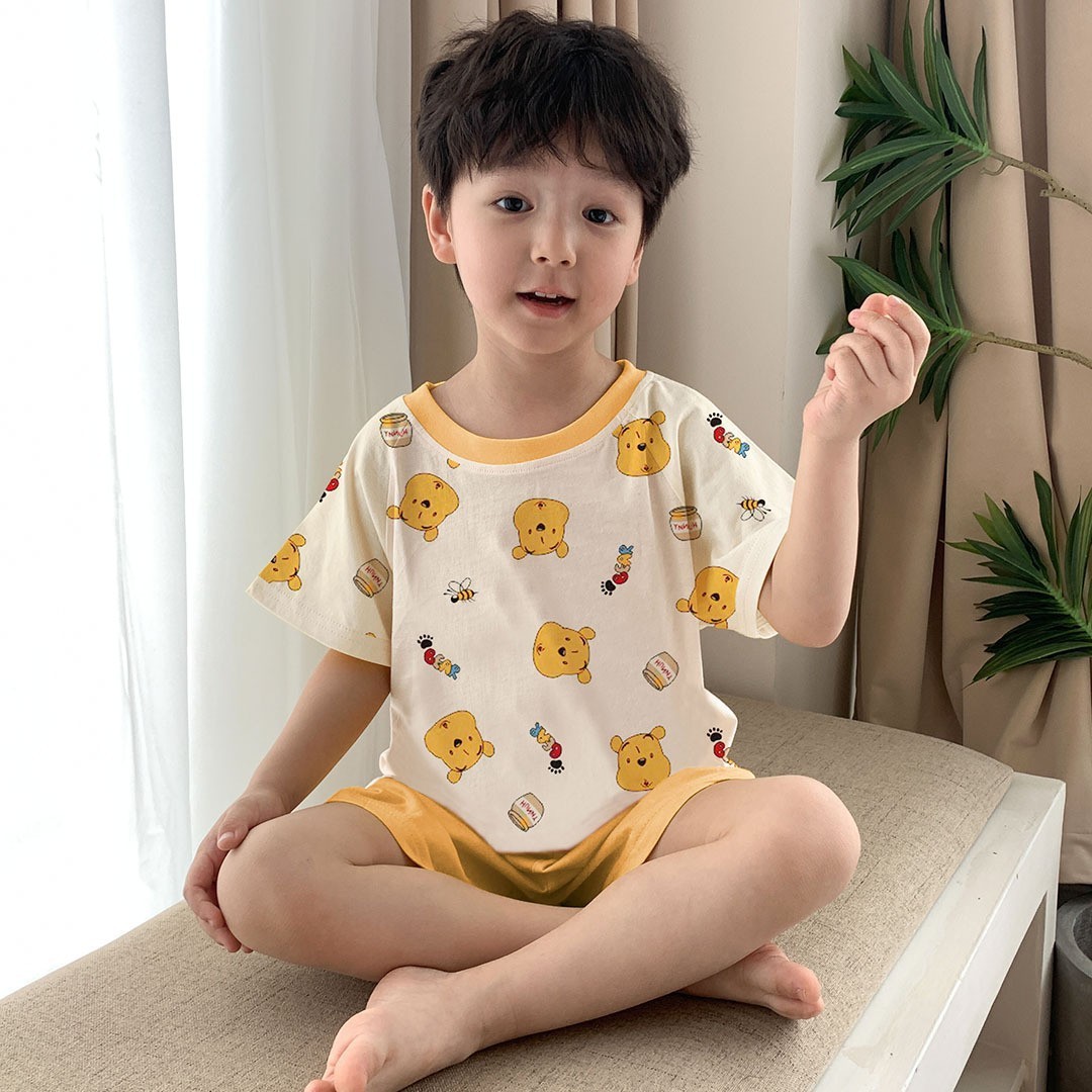 儿童睡衣夏季女童家居服短袖套装纯棉男童中大童薄款卡通女孩可爱