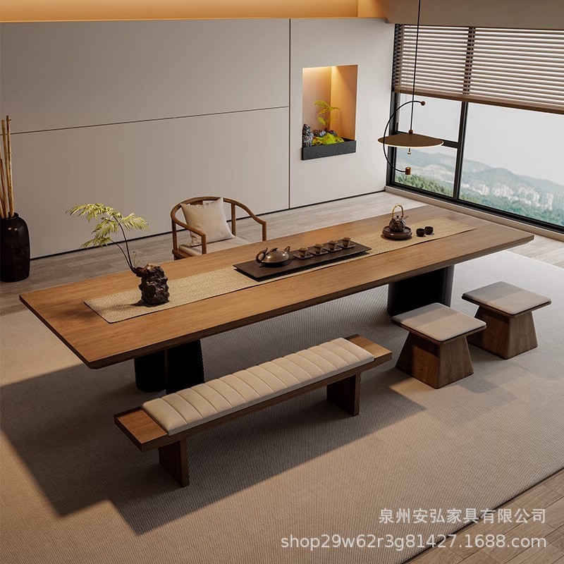 热销现代简约实木大板泡茶台喝茶桌椅组合高端轻奢简约家用客厅办