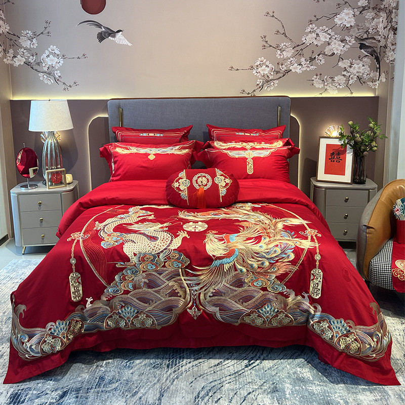 金线季丨中式婚庆100支贡缎提花重工结婚刺绣四件套多件套民族风