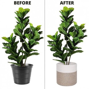 饰现代 棉绳收纳筐山东植物篮花盆编织储物篮盆栽花盆套收纳篮装