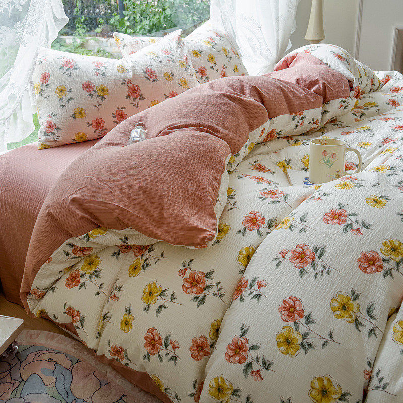 彩电商热款直播竺棉四件套碎花四件套宿舍床单床笠床上用品四件套