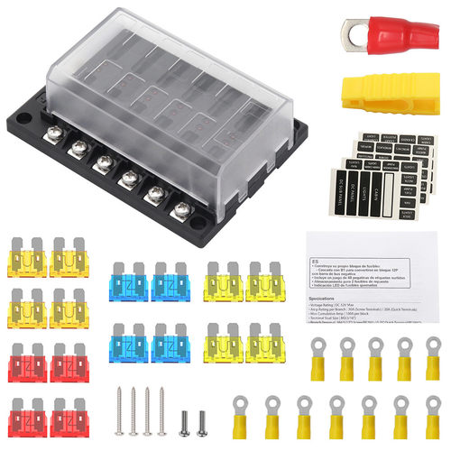 2021新套装房车游艇改装保险丝座带灯6路12路保险丝盒带汇流排