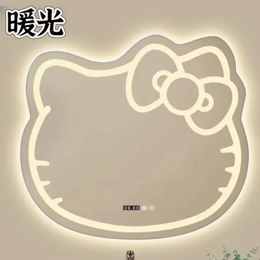 异形kitty猫咪化妆镜智能镜家居卫生间梳妆镜led灯店铺触摸屏镜子