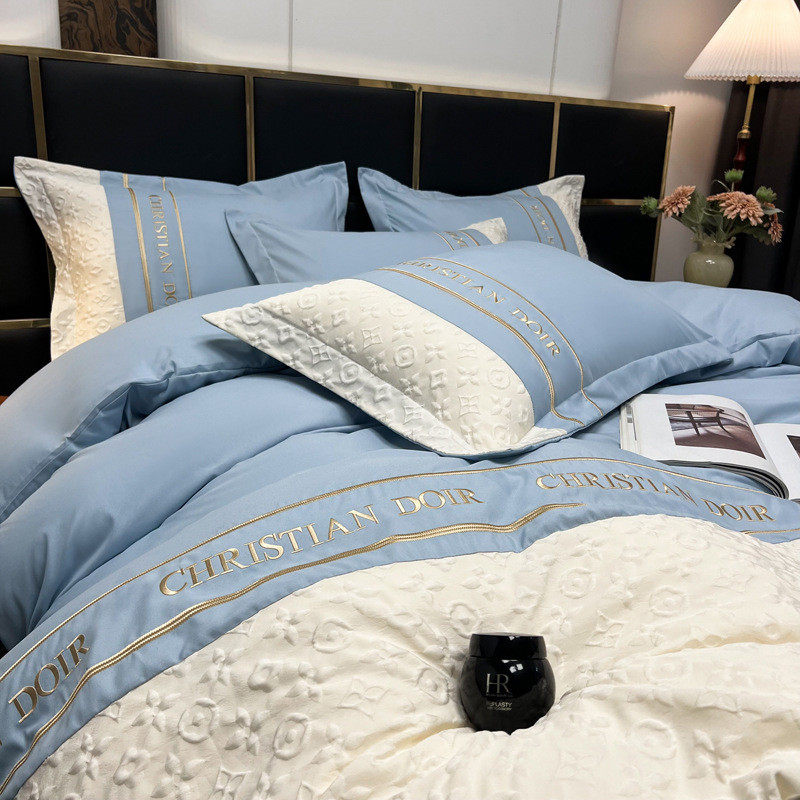 北欧简约轻奢水洗棉笠提花1.5m1.8床单浮雕蓝色刺绣被套三四件套4,床上用品,床品套件/四件套/多件套,淘宝优惠券,粉丝福利购,淘宝优惠卷