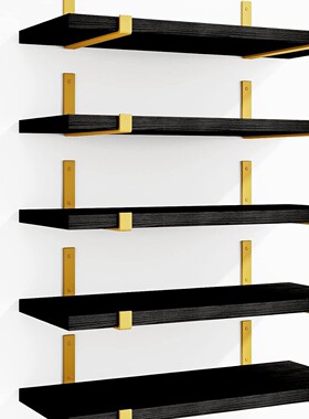 5pcs浴室实木木制浮动置物架墙壁壁挂置物架一字搁板壁挂储物架