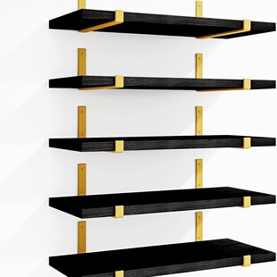 5pcs浴室实木木制浮动置物架墙壁壁挂置物架一字搁板壁挂储物架