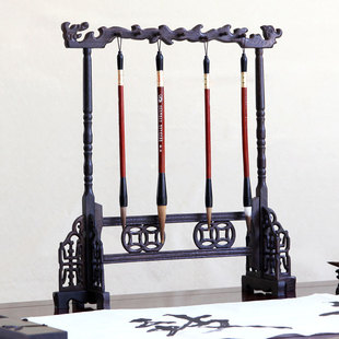 红木毛笔架毛笔挂大号 鸡翅木实木质毛笔架笔搁 文房四宝书法用品