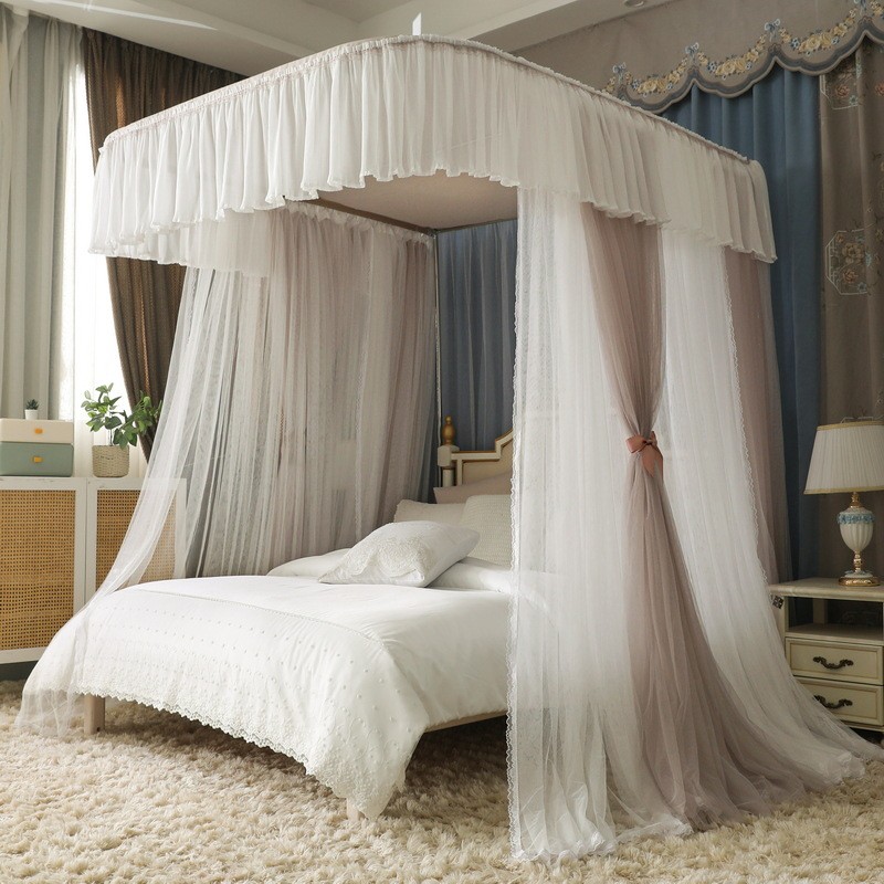 u型落地伸缩三开门蚊帐轨道宫廷导轨公主风1.5米/1.8m床双人家用