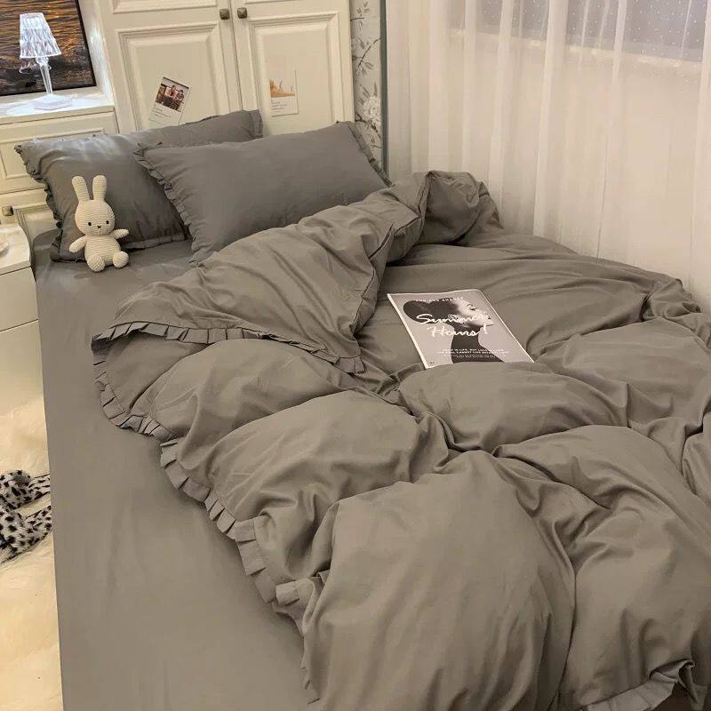 绿色少女心荷叶公主风被套四件套花边学生宿舍床单床上三件套批发