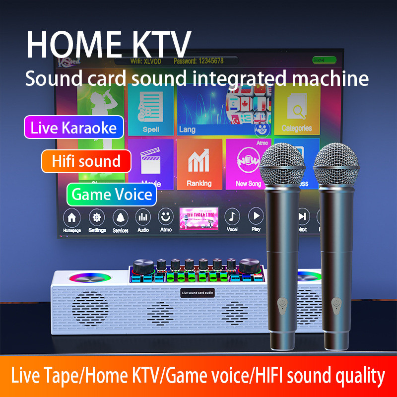 SY6英文版直播声卡音响一体机唱歌K歌全套户外无线麦克风音箱话筒