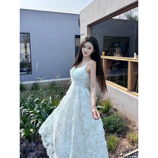 高货优雅轻礼服仙女繁重工艺盘绣吊带度假海边多巴胺连衣裙氛围感