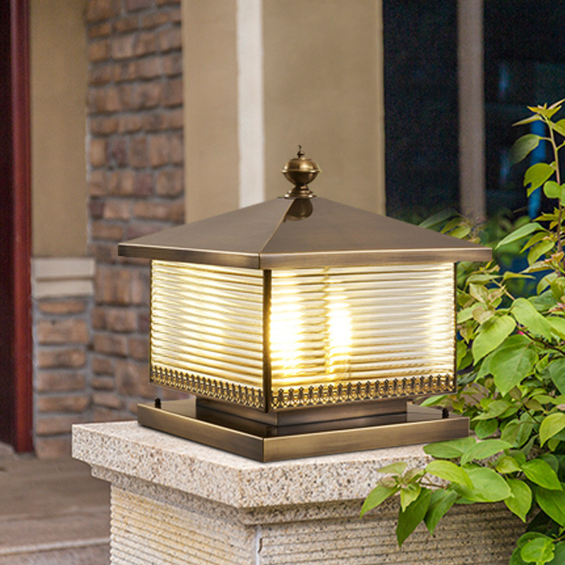 热销太阳能全铜柱头灯户外防水花园围墙灯家用柱子方形别墅庭院大