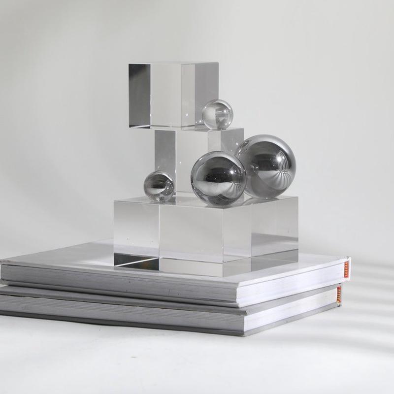 热销样板房欧式风格轻奢水晶几何体阶梯摆件现代简约售楼处桌面装