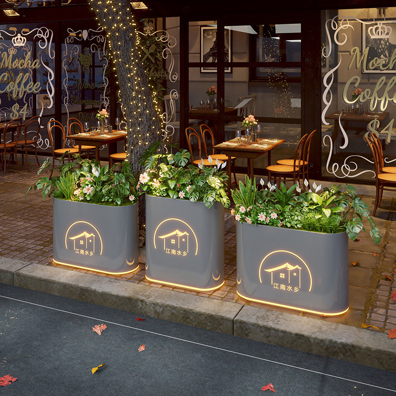 户外不锈钢花箱花池外摆花坛隔断花槽奶茶店发光服装店花架商业街