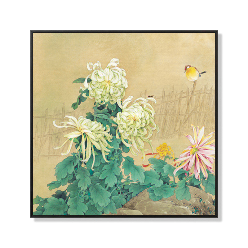 新中式牡丹花装饰画中古风玄关沙发背景壁画书房卧室床头花卉挂画图片