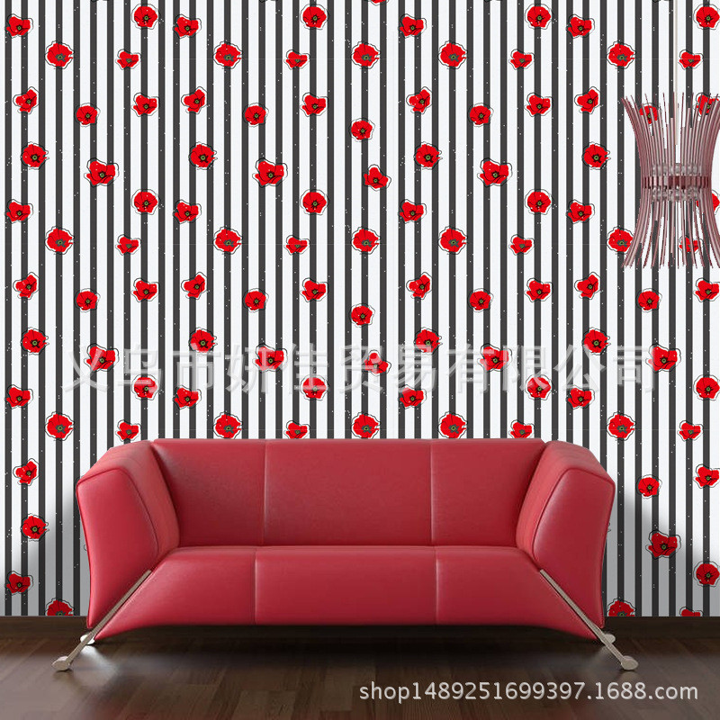 sa-h-1105-红色花带胶卧室客厅墙纸橱柜学生寝室装扮壁纸