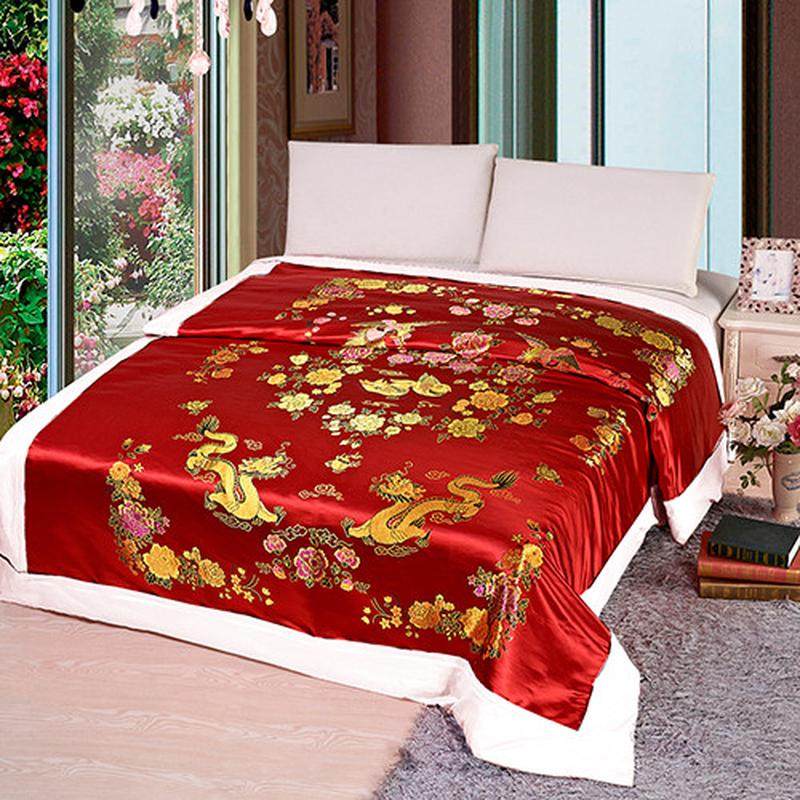 gz6m杭州丝绸被面婚庆织锦缎软缎被套被罩绸缎结婚喜被龙凤百子白