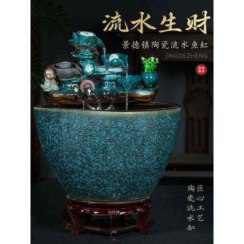 陶瓷古法养鱼缸阳台庭院睡莲缸循环流水过滤造景特大号缸