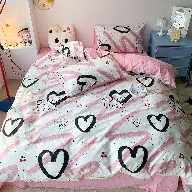 批发ins北欧风简约酷甜棉四件套蓝色爱心豹纹棉宿舍公寓民宿,床上用品,床品套件/四件套/多件套,淘宝优惠券,粉丝福利购,淘宝优惠卷