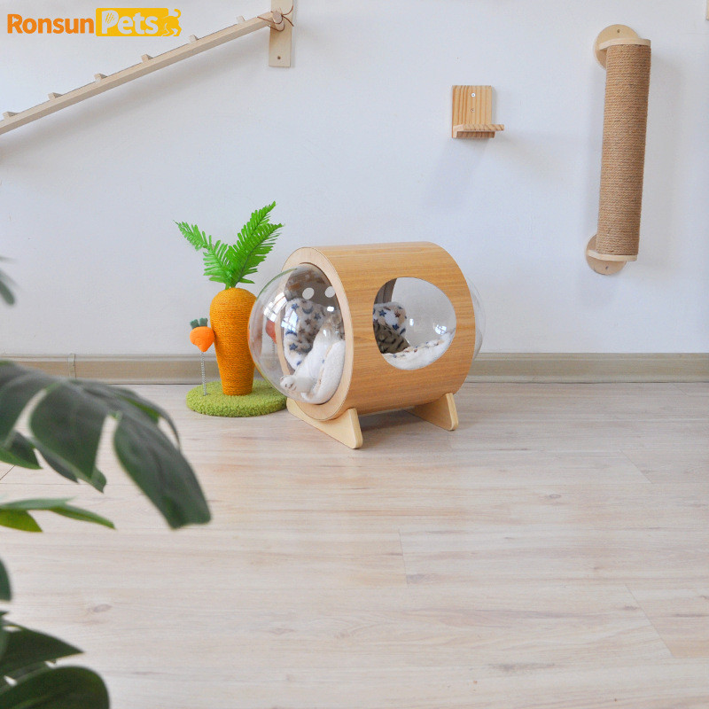 宠物用品海外仓圆形猫窝猫房子冬家用太空舱猫窝半封闭木质猫别墅