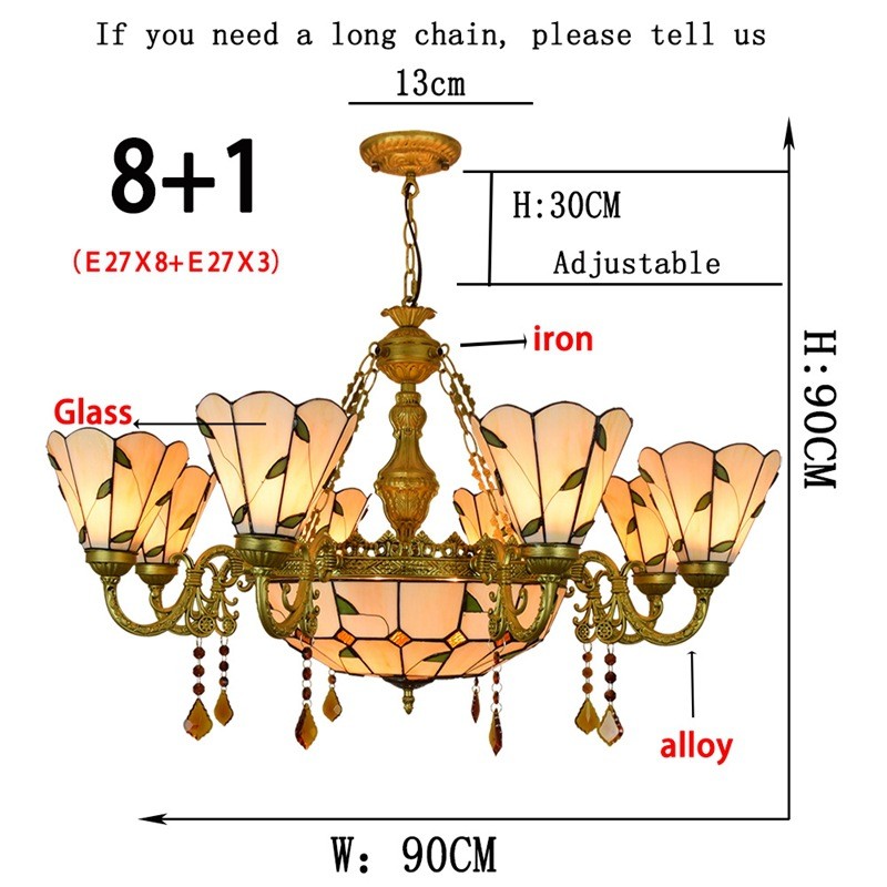 美式餐厅地中海创意欧琈蒂凡尼彩色玻璃客厅简约酒吧商铺多头吊灯